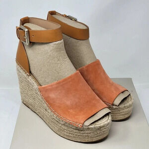 Marc Fisher Adalyn Espadrille Wedge Sandal orange suede Women's Size 9.5 M